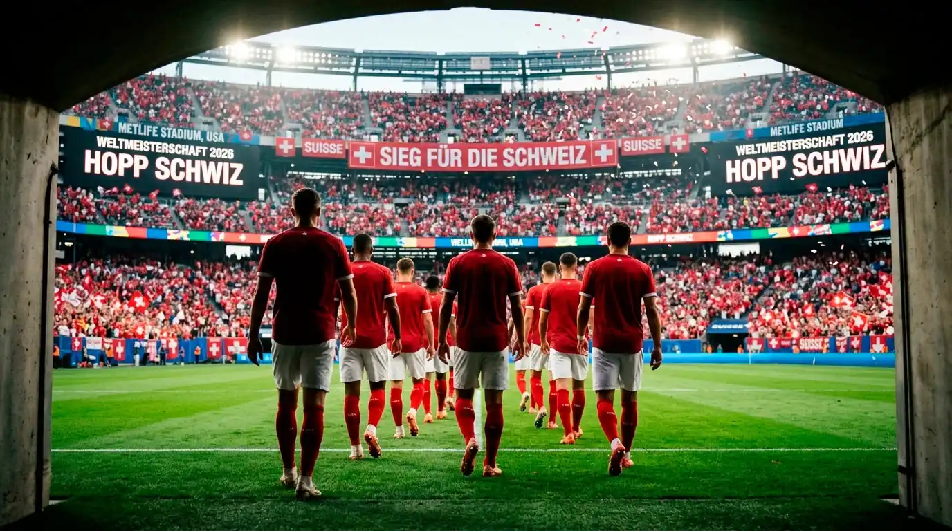 Schweizer Fussball-Nationalmannschaft bei einem Länderspiel auf dem Spielfeld